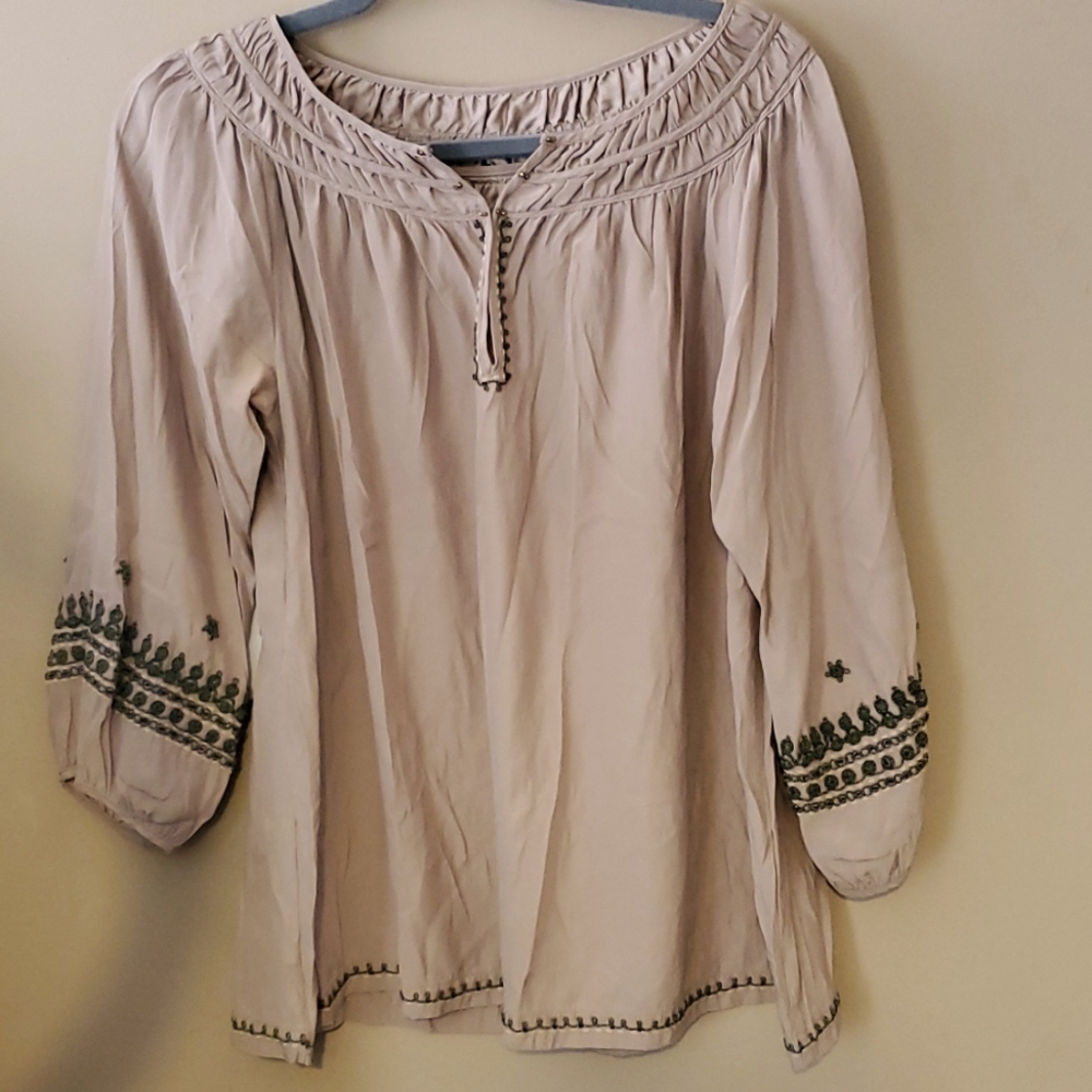 Burning Torch Embroidered Silk Blouse Size M